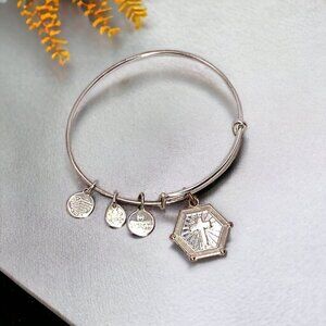 Alex and Ani Crucifix Charm Bracelet Silver Finish - Expands 2"- 3.5"